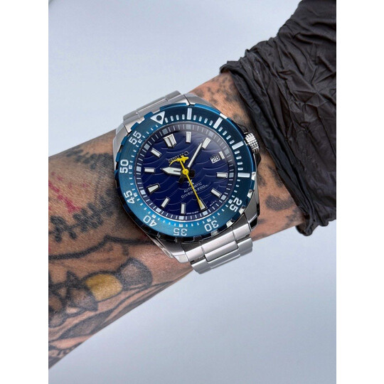Custom Seiko Mod • Dark Blue Wave Yellow Shark Baby Monster Automatic • 42mm
